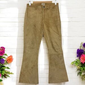 Abercrombie Vintage 90s Boho Suede Leather High Rise Bootcut Flare Trouser Tan